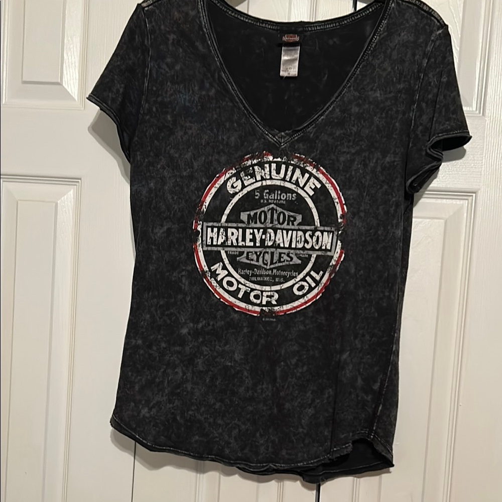 Harley-Davidson Black Graphic Asymmetrical Short Sleeve T-Shirt